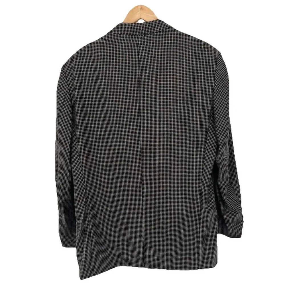HUGO BOSS Apollon Blazer Sport Coat 100% Wool Black w Tan Check 42R Wood Buttons